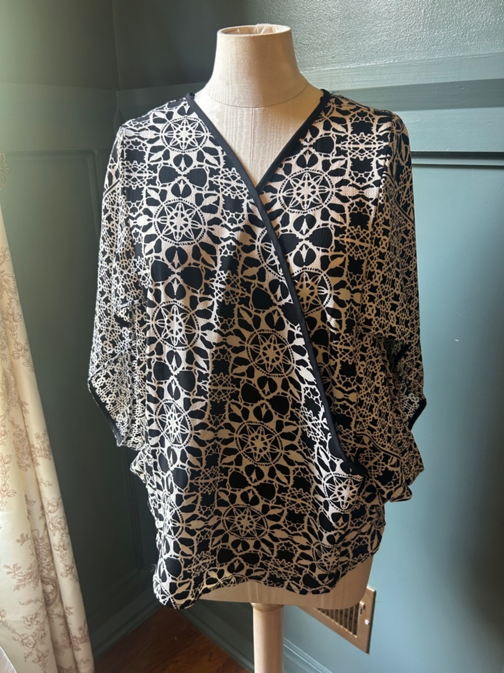 Love Stitch Black and White Patterned Wrap-Style Women's Top